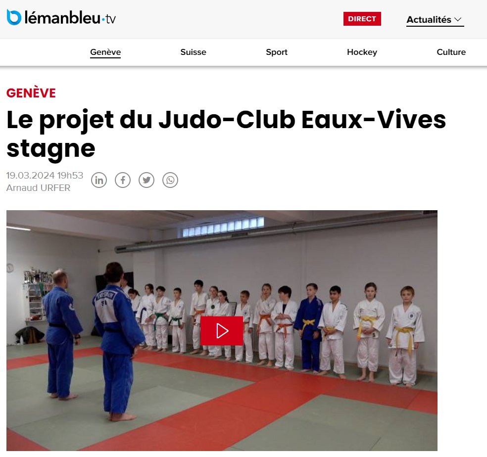 Reportage de Léman Bleu sur notre projet du Judo-Club Eaux-Vives, le temps presse !